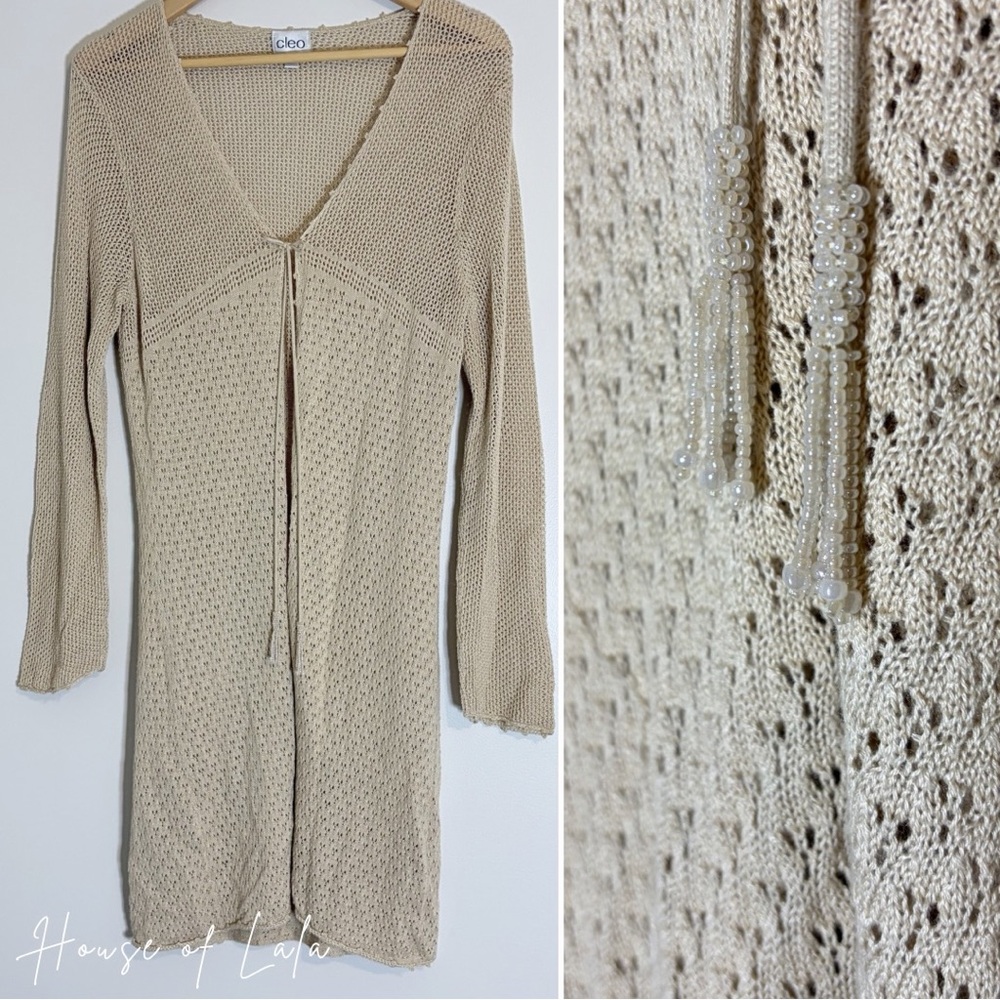 Light Tan Knit Open Front Sweater. Casual Summer Coverup.